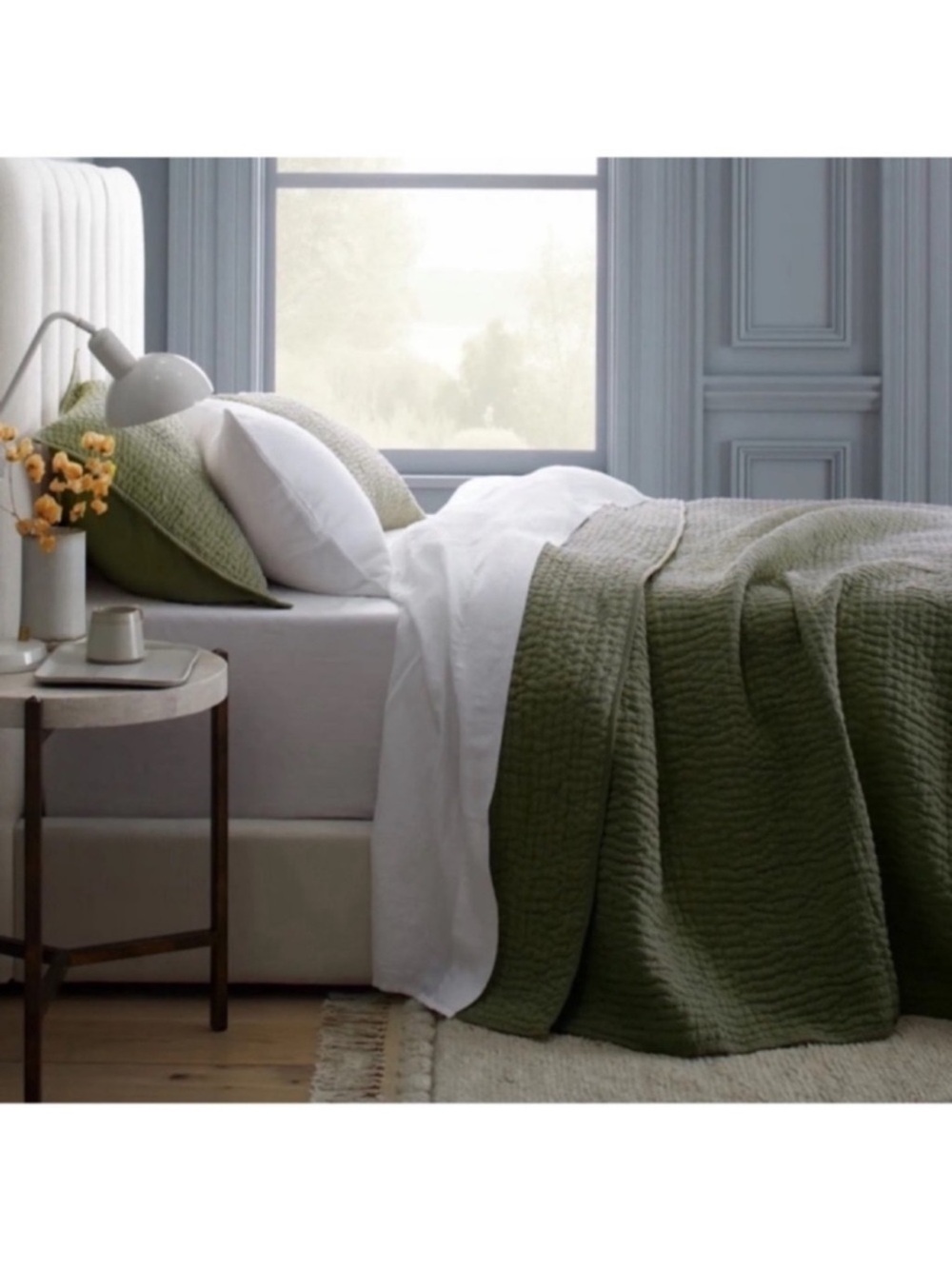 QUINCE European Linen Cotton Stitch Quilt King/Cal King Olive 4973 - Picture 4 of 8
